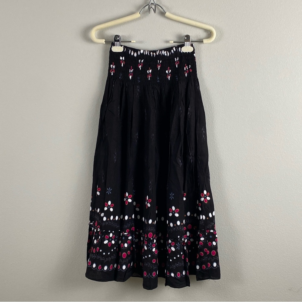 Unbranded Boho/Floral A Line Skirt | Pull On, Smocked Waist, Pleated/Ruffled
